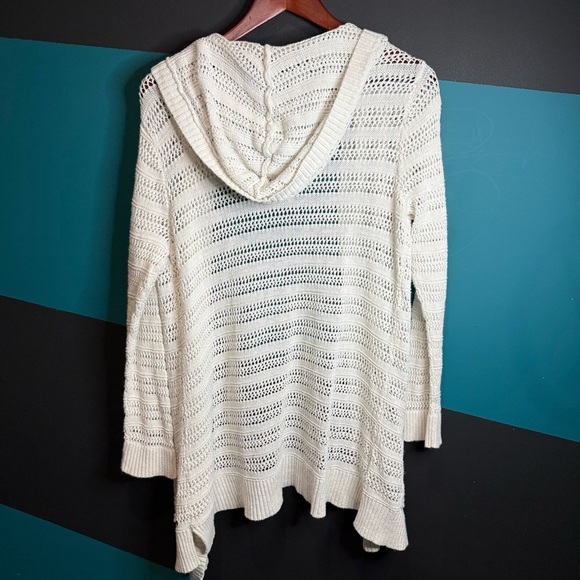 Eddie Bauer White Cardigan linen/cotton hooded size L - Picture 10 of 16